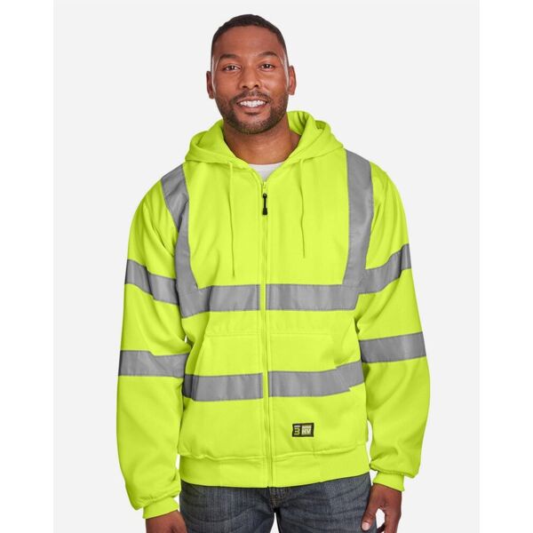 Men's Tall Hi-Vis Class 3 Lined Full-Zip Hooded Sweatshirt Thumbnail