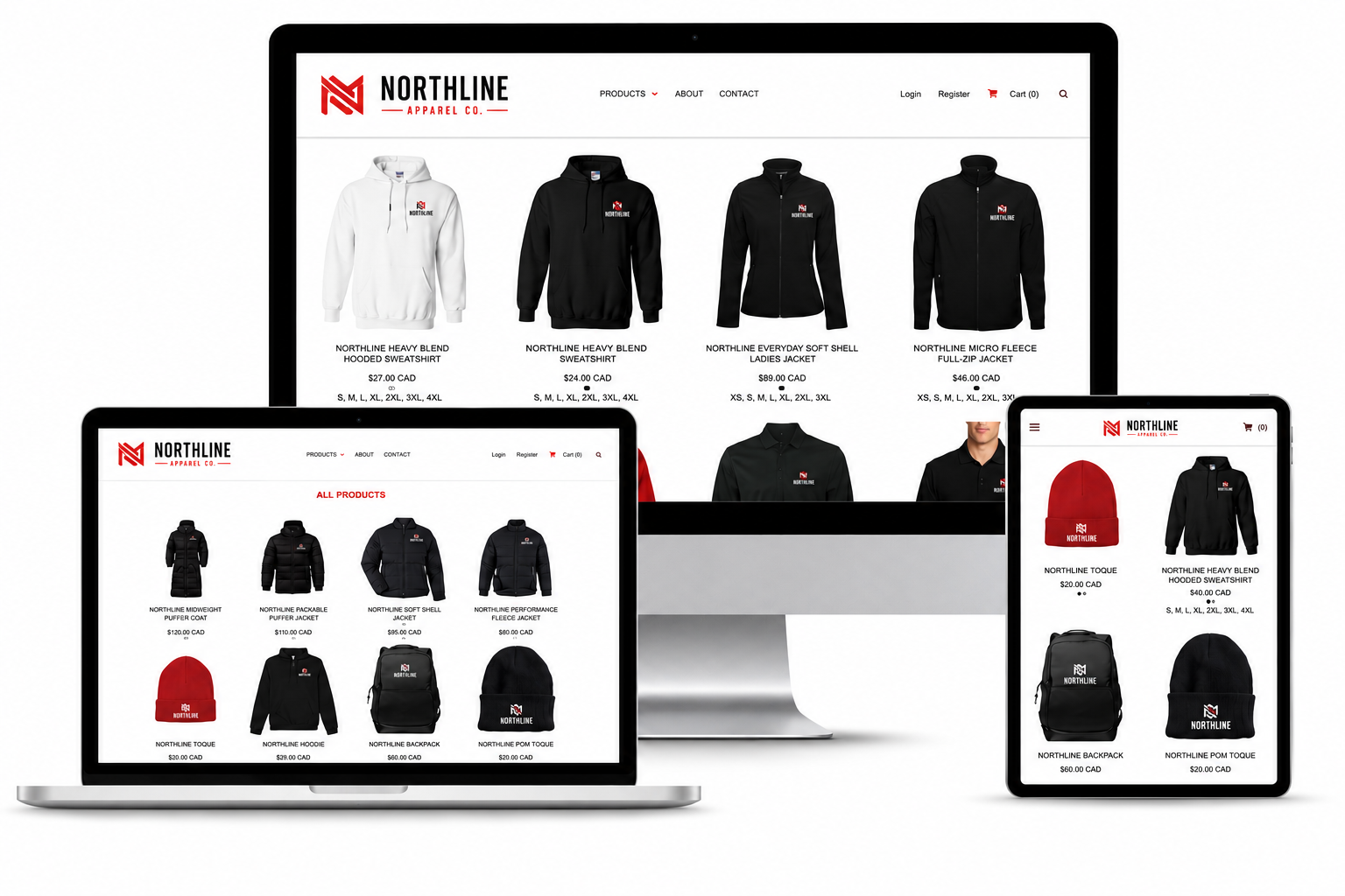 Device mockups showing online store